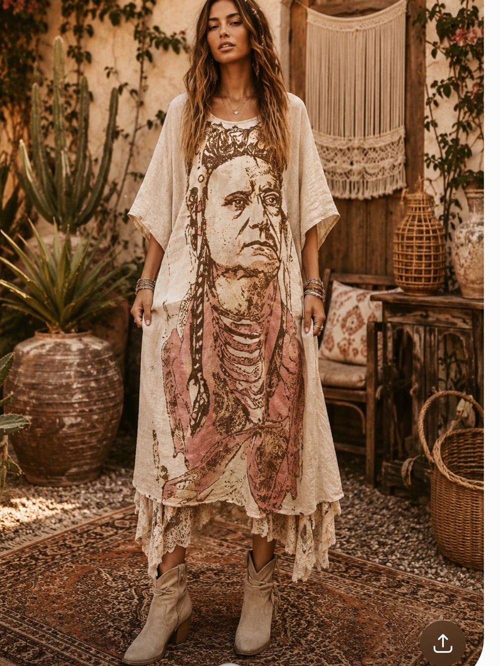 CHIEF JOSEPH TUNIC DRESS BY Lepetit Paris/I Love Linen. ONE SIZE w/pockets